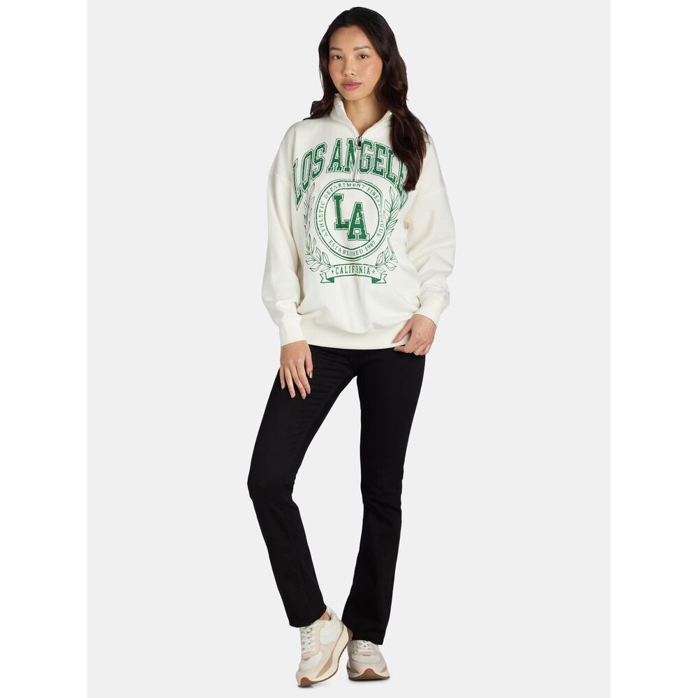 No Boundaries LA Quarter Zip Sweatshirt White Green Graphic XS Preppy Y2K Street - Picture 9 of 9